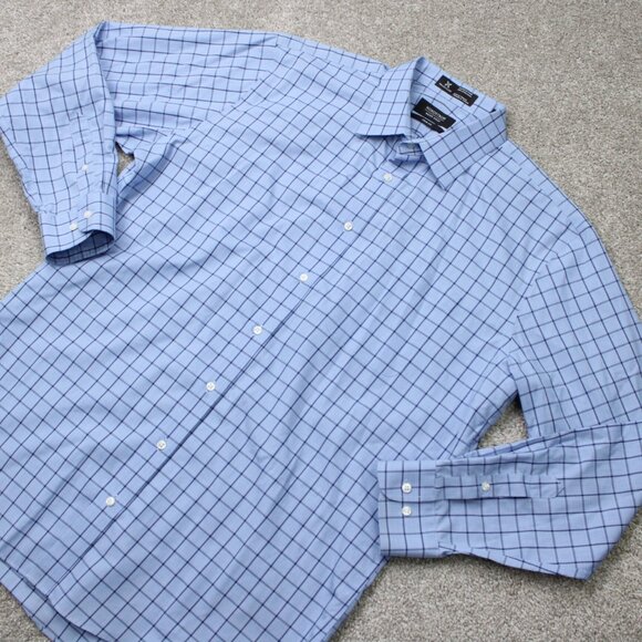 Nordstrom Shirt Mens 17, 34/35 Blue Smartcare Wrinkle-Free Cotton Trim Fit L/S - Picture 4 of 13
